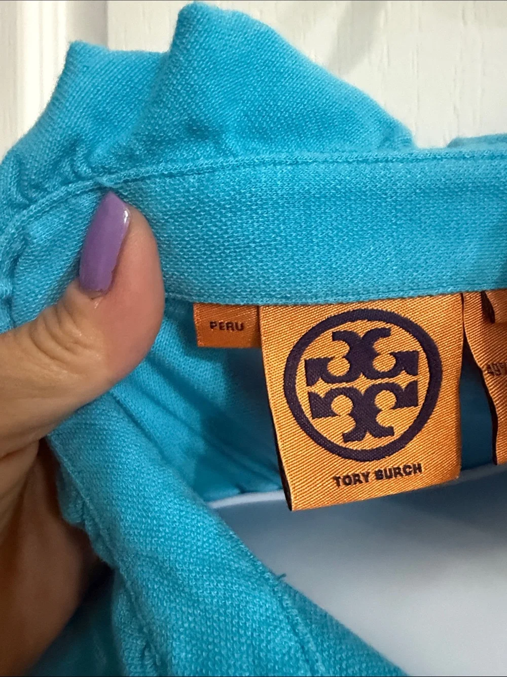 Tory Burch Aqua Ruffle-Placket Short Sleeve Tee - Picture 7 of 7